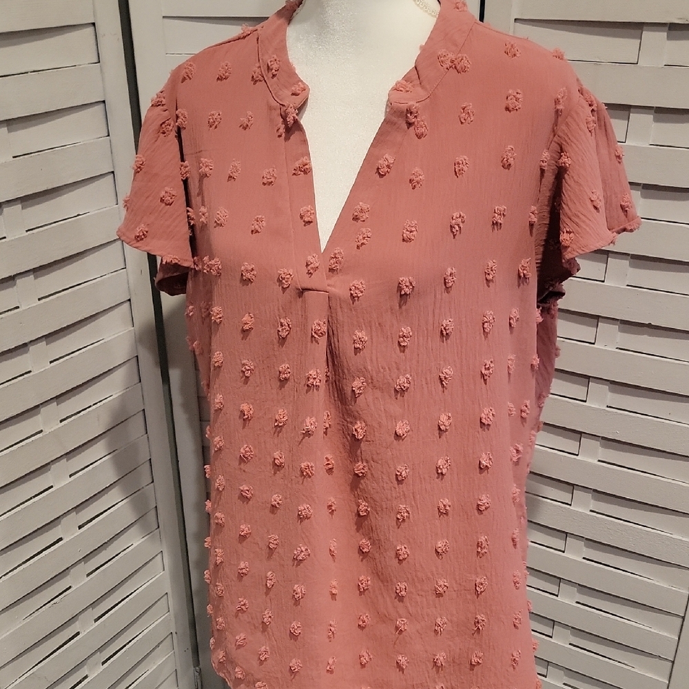 B Brand Mauve Boho Shaggy Dots Short Sleeve Top Size XL